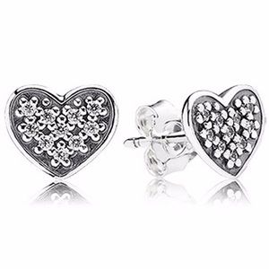 Authentic Pandora retired Earring Pave Heart Stud